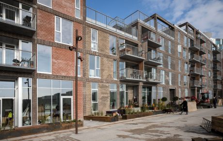 Apartment building, Sandkaj in Copenhagen Nordhavn, Facing Bricks W 309 Dyb Roed, W 449 Kul, W 453 Grafit, W 447 Mahogni