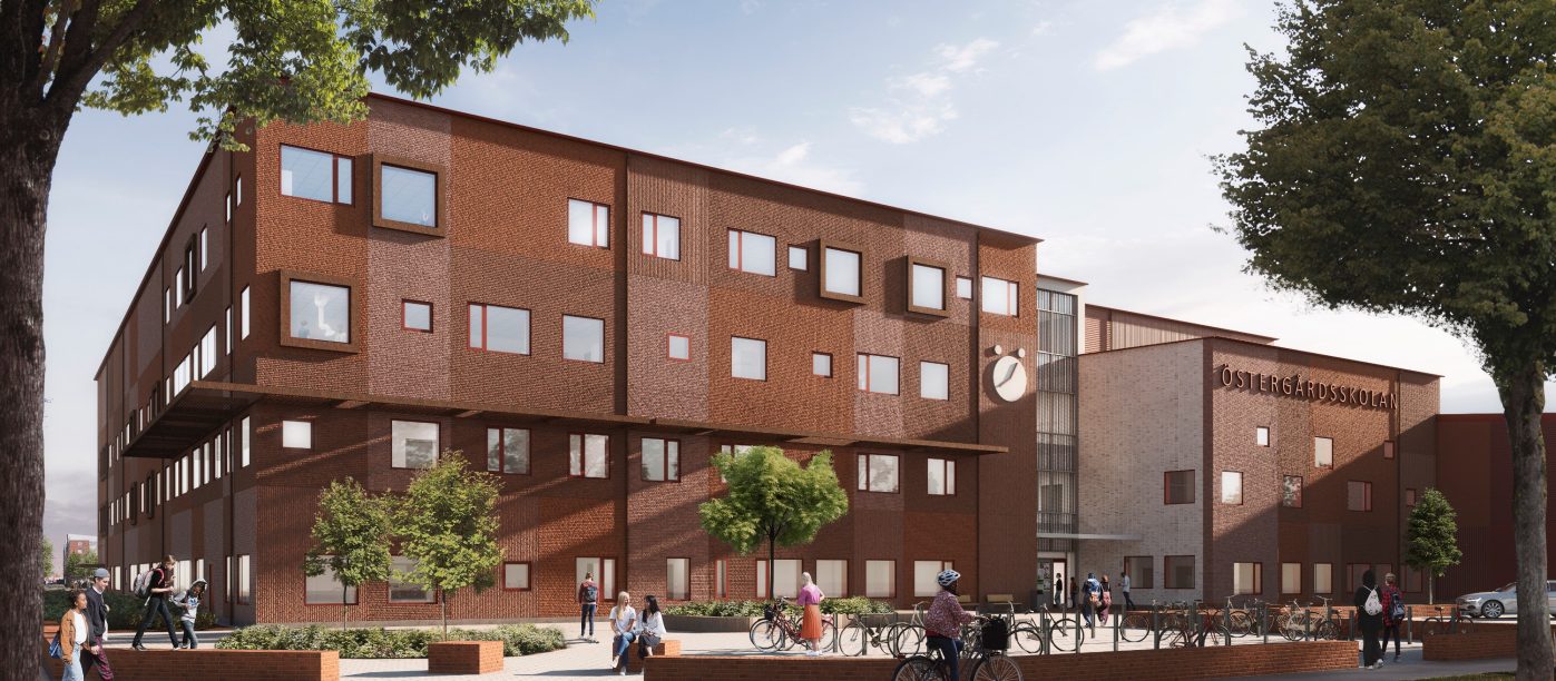 Brick: EW2277 Gammelröd, - EW2124 Calypso - EW0109 Vit Marmor | Östergårdsskolan, Sweden