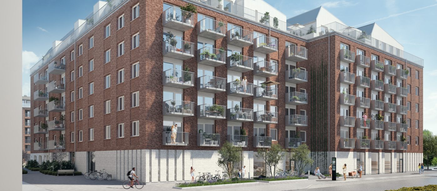 Fasadtegel: EW0109 Vit Marmor - EW4065 Röd nyancerad | Kv. Vélo, Malmö