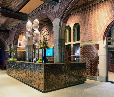 Renovation Beurs van Berlage, Damrak, Amsterdam. Architects: Bierman Henket architecten with projectarchitect Henk van Laarhoven. Advisors: van Bremen Bouwadviseurs, Sanne Mouwen and Wietse den Hartog. Client: Beurs van Berlage. Contractor: N.J. de Nijs, Warmenhuizen. Building Material Business, BMH: Cementbouw Heemstede, Jan Woudhuizen and Niels Bethlehem.         Products used: Terca customized glazed bricks, in different formats and in 15 colors matching the old brick colors. Bricks: Rode strengperstenen (uni-rood van Panningen), Rood kolenstook Renova van Wienerberger Bemmel. Year of completion: 2017.