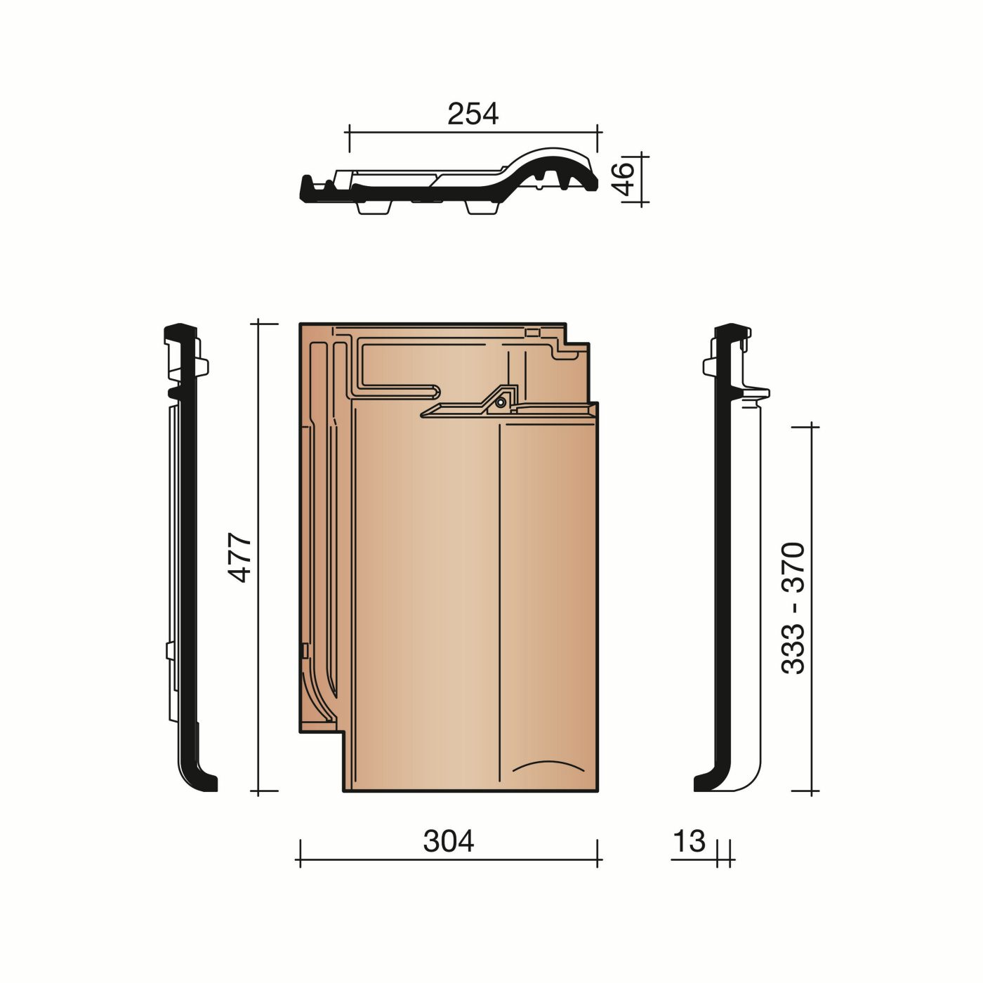Technical drawing of the Alegra 10 dakpan