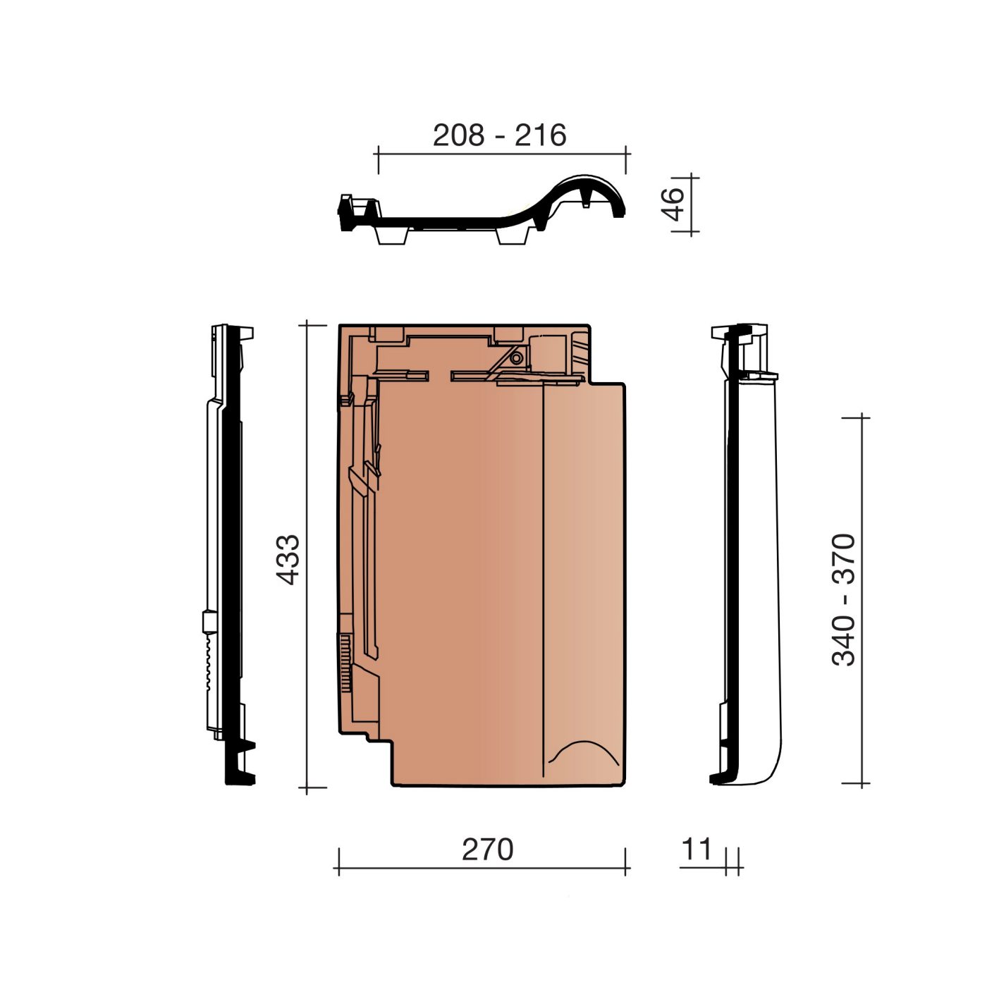 Technical drawing of the Alegra 12 dakpan