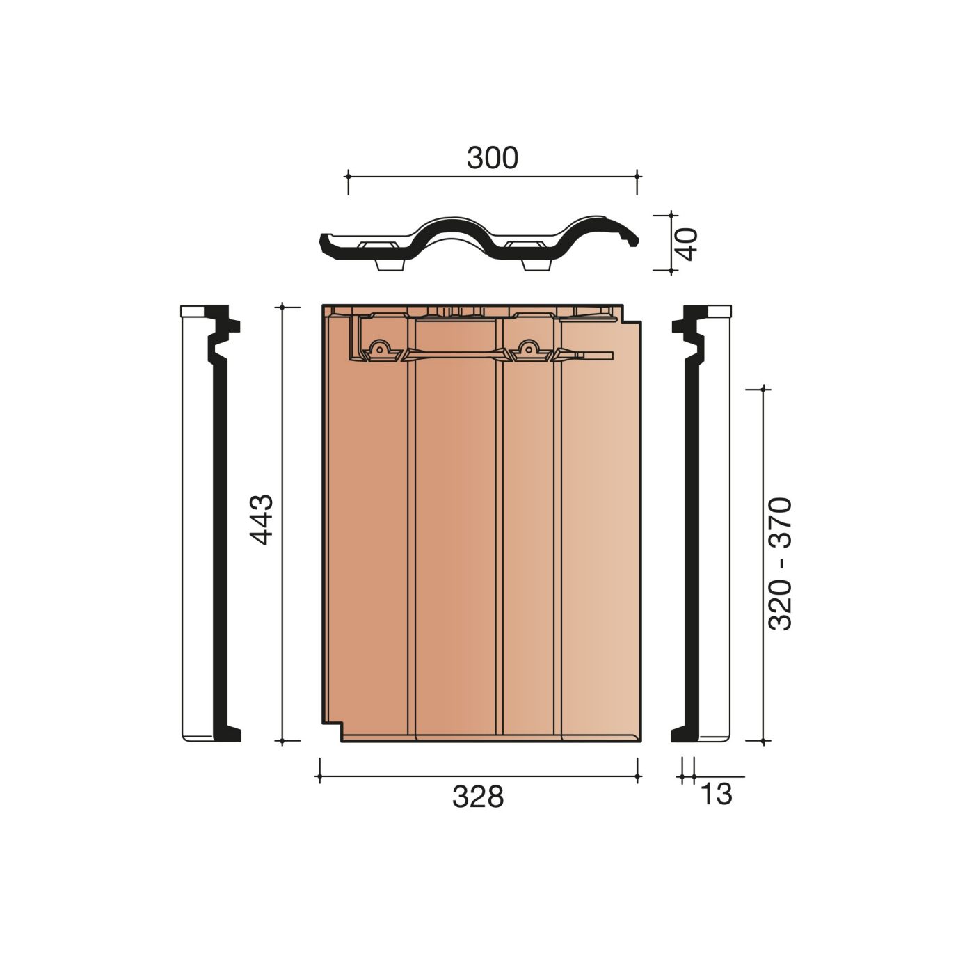 Technical drawing of the Modula dakpan